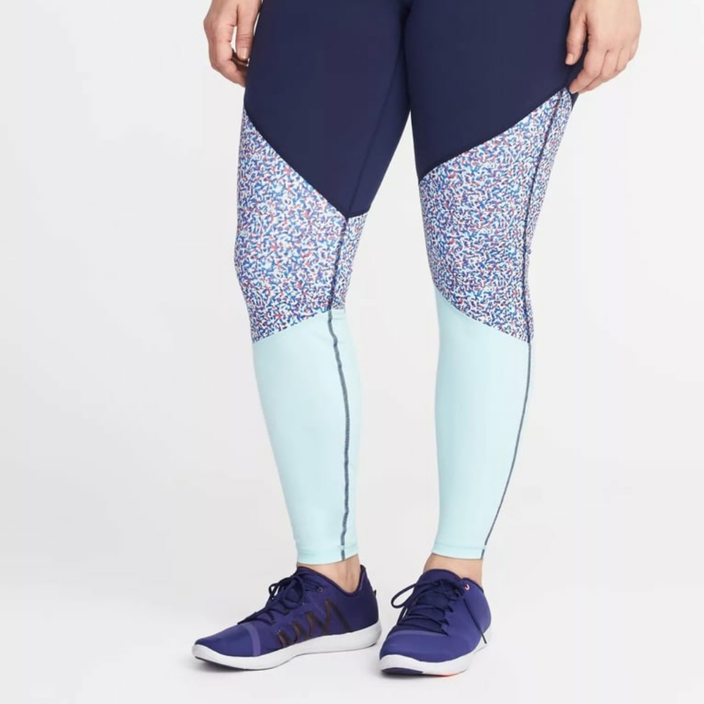 Old Navy Activewear Elevate Leggings Navy Blue Pattern Dot Print Medium